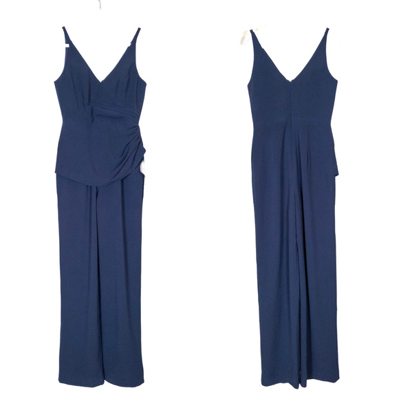 DRESS THE POPULATION Navy Blue Sam Ruched Jumpsuit Sleeveless Women's Small - Picture 2 of 6